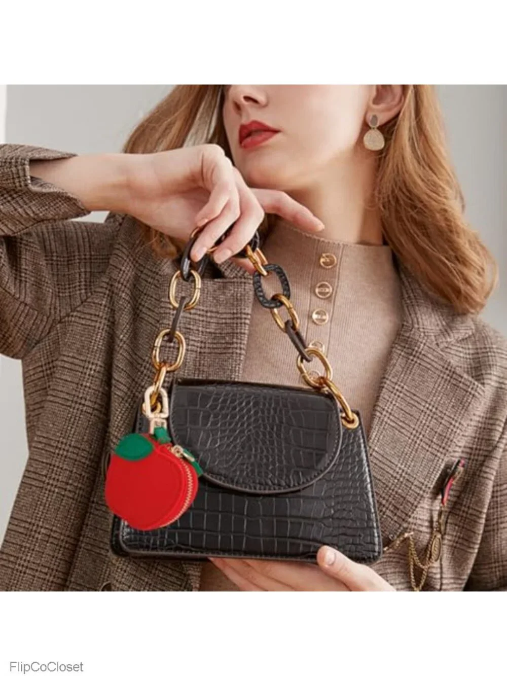 Leather Coin Purse Bag Charm Keychain Mini Fruit Pouch for AirTag